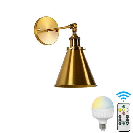 KAYYELAMP Adjusted Degree Gold Metal Lamp Rechargeable Battery Bulb Remote Stepless Diming Wall Sconce Retro Design for Loft Living Room Bedroom Farmhouse