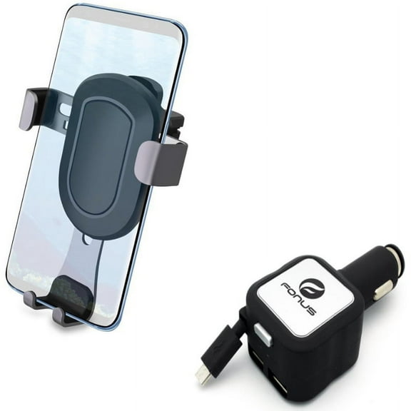 Holder Air Vent Car Mount w 4.8Amp Retractable Charger for Samsung Galaxy J7 V (2017), Grand Prime Express Prime, Perx, S7 Edge S6 Edge  Edge Active S5 Active, Note 5 4 3 Mega 2, J5 J3 Emerge