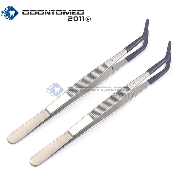 OdontoMed2011 Pack of 2 Tweezers With Rubber Tips Pvc Coated Tips Bent Tip Tweezer Jewelry Hobby Crafts Stainless Steel 'College Tweezers