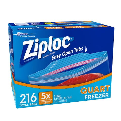 Ziploc Fresh Shield Quart Size Freezer Bags, Double Zipper, 216 Ct