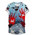 thumbnail image 1 of Virmaxy Haut à Manches Courtes Imprimé Halloween 2024 pour Femmes, Col Rond, Multicolore-48 TTTG, 1 of 5