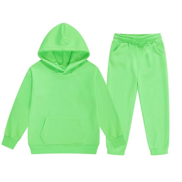 PMVFHDE 2t Girl Clothes Child Toddler Boys Girls Long Sleeve Solid Warm Hoodie Pullover Tops Pants Kids Outfits Sweat Suit Outfits for Girls 2 Piece Sets Light Green,3-4 Years