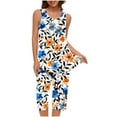 thumbnail image 2 of Pisexur Ensembles de Pyjama pour Femmes, Mode Bohème, Ensembles de Pyjamas à Fleurs pour Femmes, Ensemble de Détente 2 Pcs, Décontracté et Confortable, Col Rond, Sans Manches, Camisoles Plissées et Pantalons Longueur Genou, Tenue de Détente avec Poches, 2 of 6