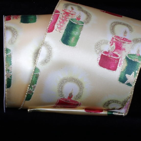 The Ribbon People Gold and Green Candle Printed Wired Craft Ribbon 5" x 20 Yards