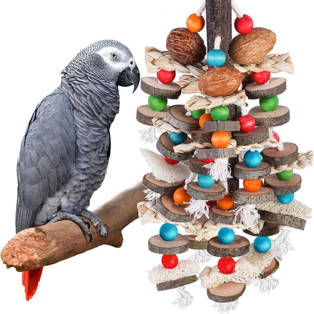 Juguetes para Loros, Juguetes para Masticar - Nueces Naturales, Maíz, Esponja Vegetal, Juguete de Jaula de Madera para Otras Medianas y Pequeñas