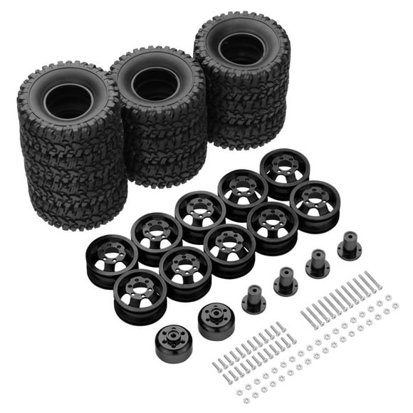 fastboy Plastique, Alliage d'Aluminium Jantes de Roue Résistantes à l'Usure Pneu pour 1/16 WPL B14 Crawler Noir
