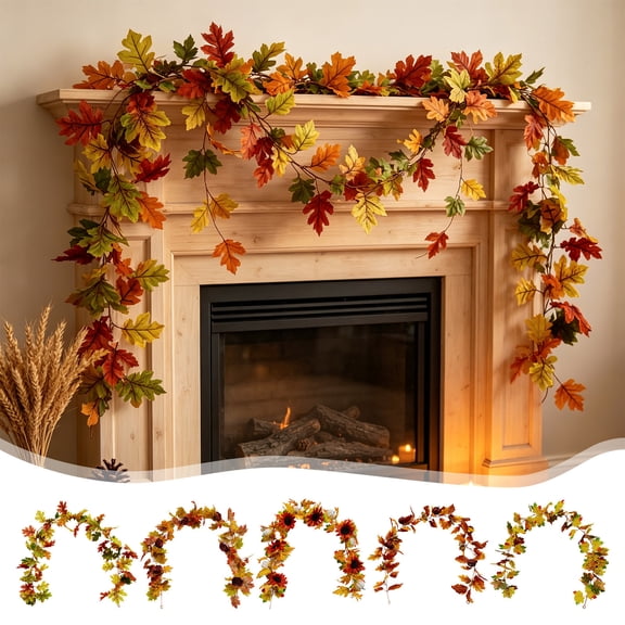 Artificial Maple Leaves Pumpkins Sunflowers and Vines Garland Flexible Reusable 69 Inch for Thanksgiving Home Decor