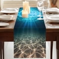 thumbnail image 3 of Table Runners 48 Inches Long Dress Scarves, Light Blue Ocean Waves Farmhouse Kitchen/Dining Table Runner, Short Coffee Tablerunners, Summer Beach Coastal Abstract 13x48 Inch, 3 of 9