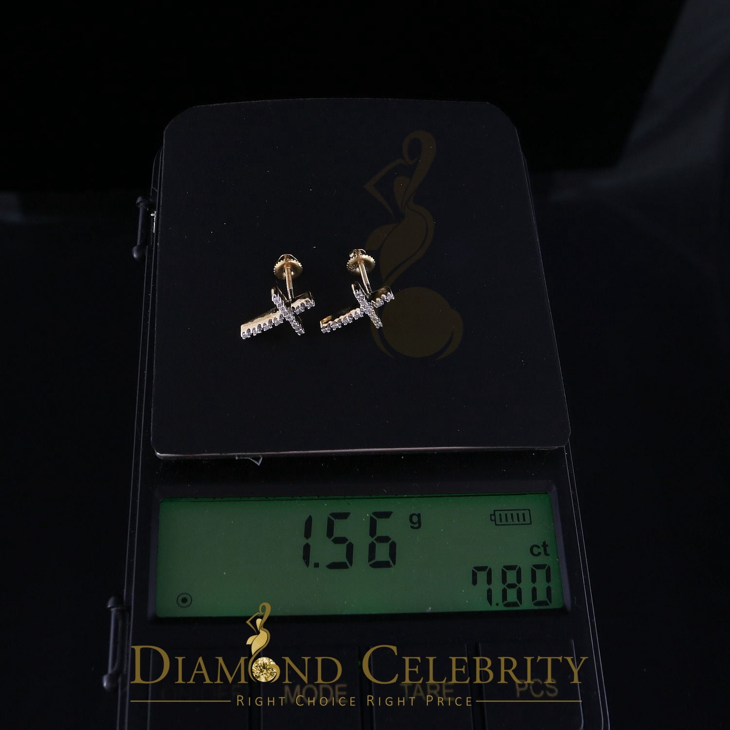 Diamond Celebrity's 0.10ct Diamond Stud Earrings For Women Yellow 925 Sterling Silver Stud For Men