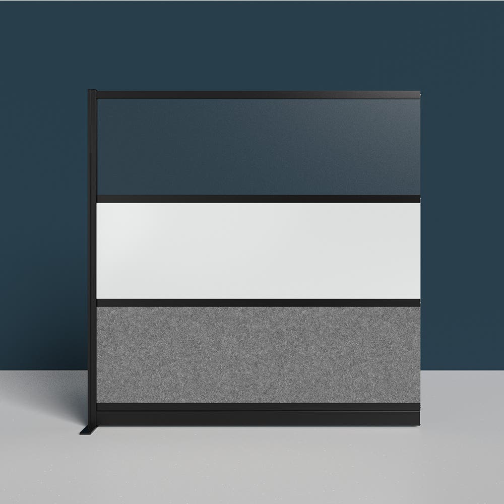 Luxor Workflow Modular Wall Room Divider System - Black Frame - 70" x 70" Wide Panel Add-On Wall with Whiteboard, Freestanding