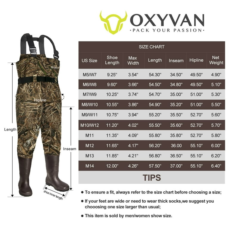 OXYVAN Chest Waders with Boots for Men & Women, Nylon/PVC