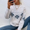 thumbnail image 6 of Baberdicy Women's Christmas Half High Neck Pullover Snowflake Sweater White, 6 of 8