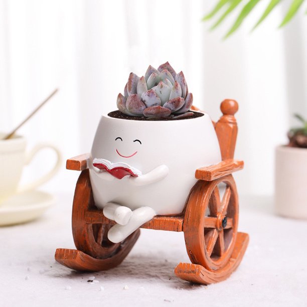 POTA Suculenta de resina creativa con orificio de drenaje Fun Sking Silla Flower Pot de flores