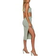 thumbnail image 4 of VISgogo Vestido a media pierna con tirantes y un solo hombro para mujer, vestido ajustado con dobladillo recortado y elástico alto de color sólido para fiesta VISgogo  moda, 4 of 9