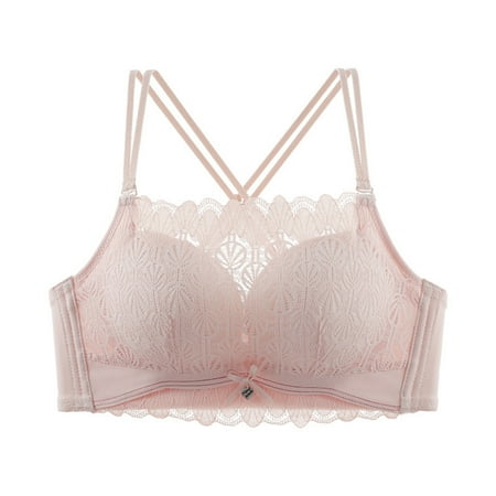 SMihono Bras for Women Full Coverage No Underwire Lace Embroidery Lift Up Minimizer Bras Trendy Perspective Soft Daily Bra Beige XL