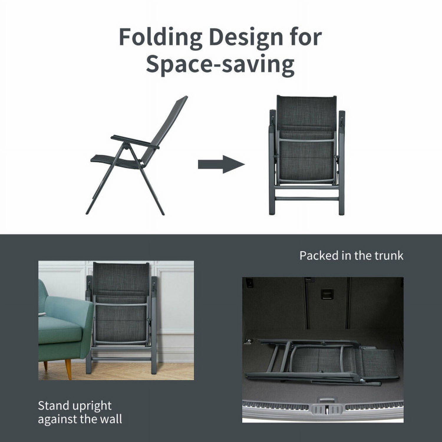 Aimee Lii 2 Pieces Patio Folding Dining Chairs with Aluminum Padded Adjustable, Outdoor Patio Set, Gray Aimee Lii 2 Pieces Patio Folding Dining Chairs with Aluminum Padded Adjustable, Outdoor Patio Set, Gray