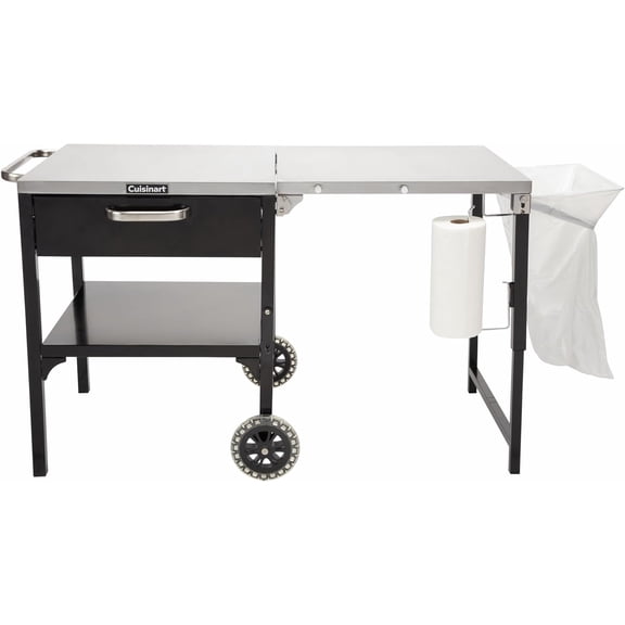 Cuisinart Prep ‘n Cook Outdoor Table and Grill Stand, Stainless Steel Folding Table with Wheels
