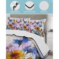 thumbnail image 3 of Quilts Queen Size Bedding Set, Pink Purple Hummingbird Reversible Summer Quilt 3 Pieces, Spring Oil Painting Sunflowers Lightweight Bedspreads Coverlets with 2 Pillow Shams for All Seasons, 3 of 5