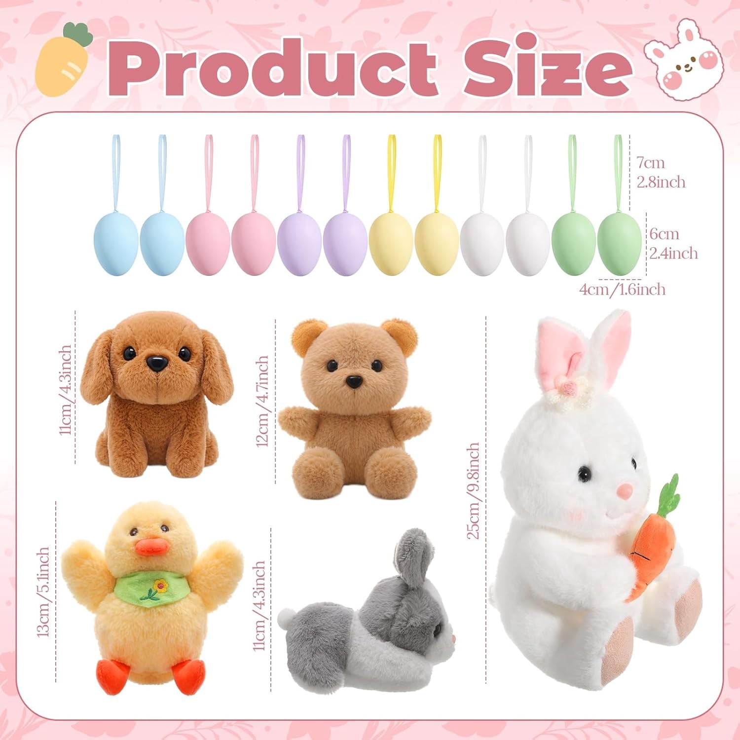 18 Pcs Easter Bunny Gift Basket Toys Easter Basket Plush Stuffers Bunny Rabbit Eggs Plush Animal Toy for Party Favor Picnic Decoration