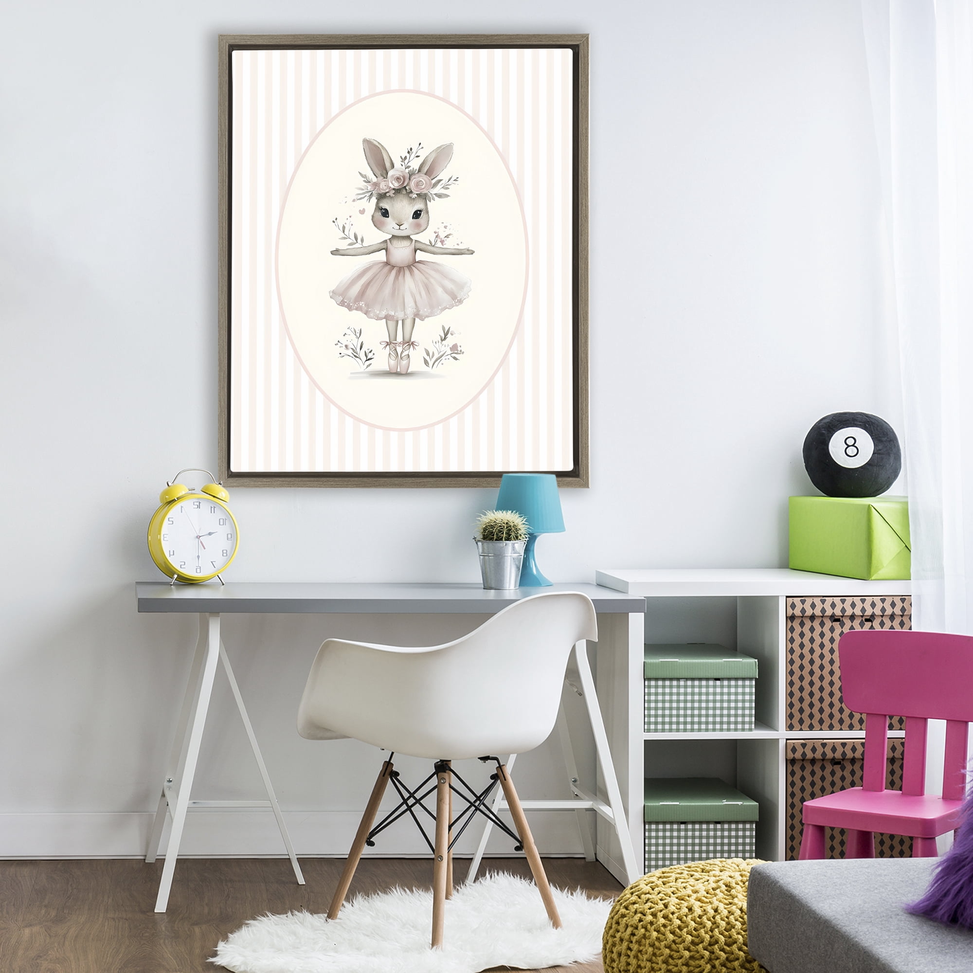 Stupell Industries Nursery Ballerina Bunny Striped Brown Framed Floater Canvas Wall Art, design by LSR Design Studio