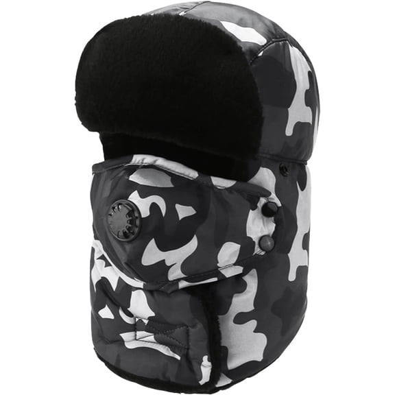 Winter Trapper Hat for Men & Women, Trooper Hunting Russian Fur Hat with Ear Flap & Mask Ushanka Aviator Hat for Cold Weather