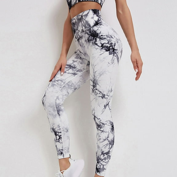 Hvyesh Women Tie Dye Yoga Pants Seamless Stretchy High Waisted Yoga Pants Slim Tummy Control Butt Lift Activewear Leggings