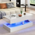 thumbnail image 3 of ChVans 39.37" White LED Coffee Table with 2 Storage Drawers, Modern High Gloss Coffee Table with 20 Colors LED Lights & APP Control, 2 Tiers Rectangle Coffee Table Large Living Room Furniture, 3 of 6