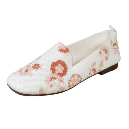 DVKOVI Work Shoes for Women Office Flats Shoes Women Dressy Comfortable Ladies Fashion Breathable Mesh Fabric Floral Print Flat Bottomed Casual Shoes Slip On Shoes Women Comfortable White 40