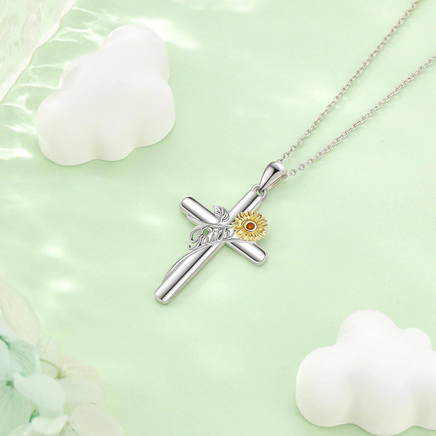 Cross Necklace 925 Sterling Silver Turquoise/Mustard Seed/Butterfly/Mushroom/Holy Spirit/Star of David Necklace Jewelry Gifts for Women