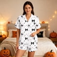 thumbnail image 2 of DHFJKG Satin Pajamas For Women Set Halloween Sleepwear Short Sleeve Button Down 2 Piece Loungewear Set, 2 of 6