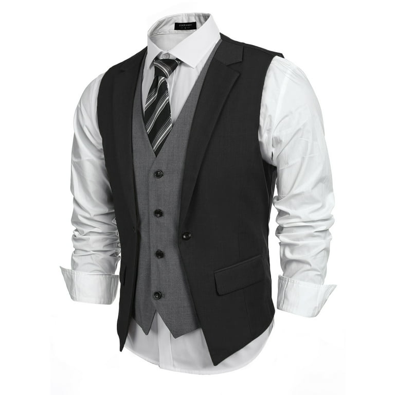 Lacoac Men's Suit Vest V-Neck Double-Breasted Dress