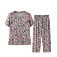 thumbnail image 2 of Ensembles de Pyjama pour Femmes 2 Pcs, Blouse à Manches Courtes Col Rond Imprimé Mode Pantalon Court Ensemble de Pyjama, 2 of 3