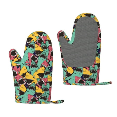 

Matuu Angry Shark Pattern for Silicone Oven Gloves Heat Resistant Grilling Gloves Non-Slip Silicone Oven Mitt Great for Grilling Kitchen and Cooking