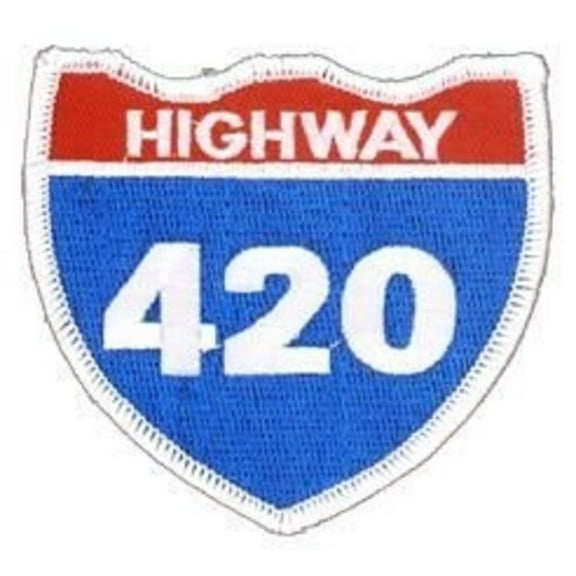 HIGHWAY 420 PATCH - Matt Stewart Art's The Road to Heaven Highway 420 Embroidered Artwork Iron Sew-On PATCH - 3" x 3"