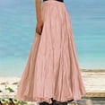 thumbnail image 3 of Women Skirt Elastic High Waist Pleated Maxi Skirt Solid Color A-Line Ankle-Length Skirt Large Hem Long Skirt Work Leisure Wear, 3 of 8