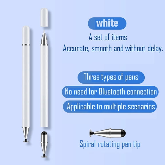 3 in 1 Stylus, Disc Stylus Touch Screen Pens and Gel Pen Combo, 1 Pcs with 6 Replacement Tips for All Touch Screens Tablets and Cell Phones, iPhone/iPad/Samsung/Lenovo and More,white