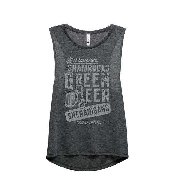 Shamrocks Green Beer And Shenanigans Count Me In Women's Fashion Sleeveless Muscle Workout Yoga Tank Top Charcoal Grey Small