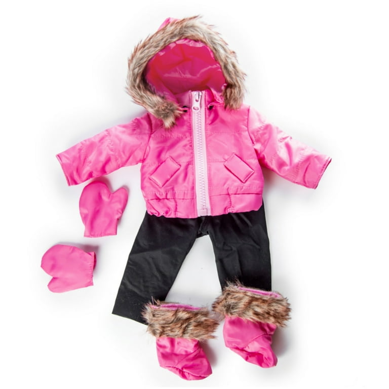The Queen's Treasures 18 inch Doll Clothes, Complete Ski Wear Outfit, 6 Piece Zippered Pink Jacket, Pants, Gloves, and Boots Too, Compatible for Use