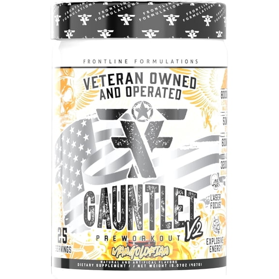 Frontline Formulations Gauntlet Pre-Workout Powder, Energy & Endurance, (25 Servings, Mangolorian)