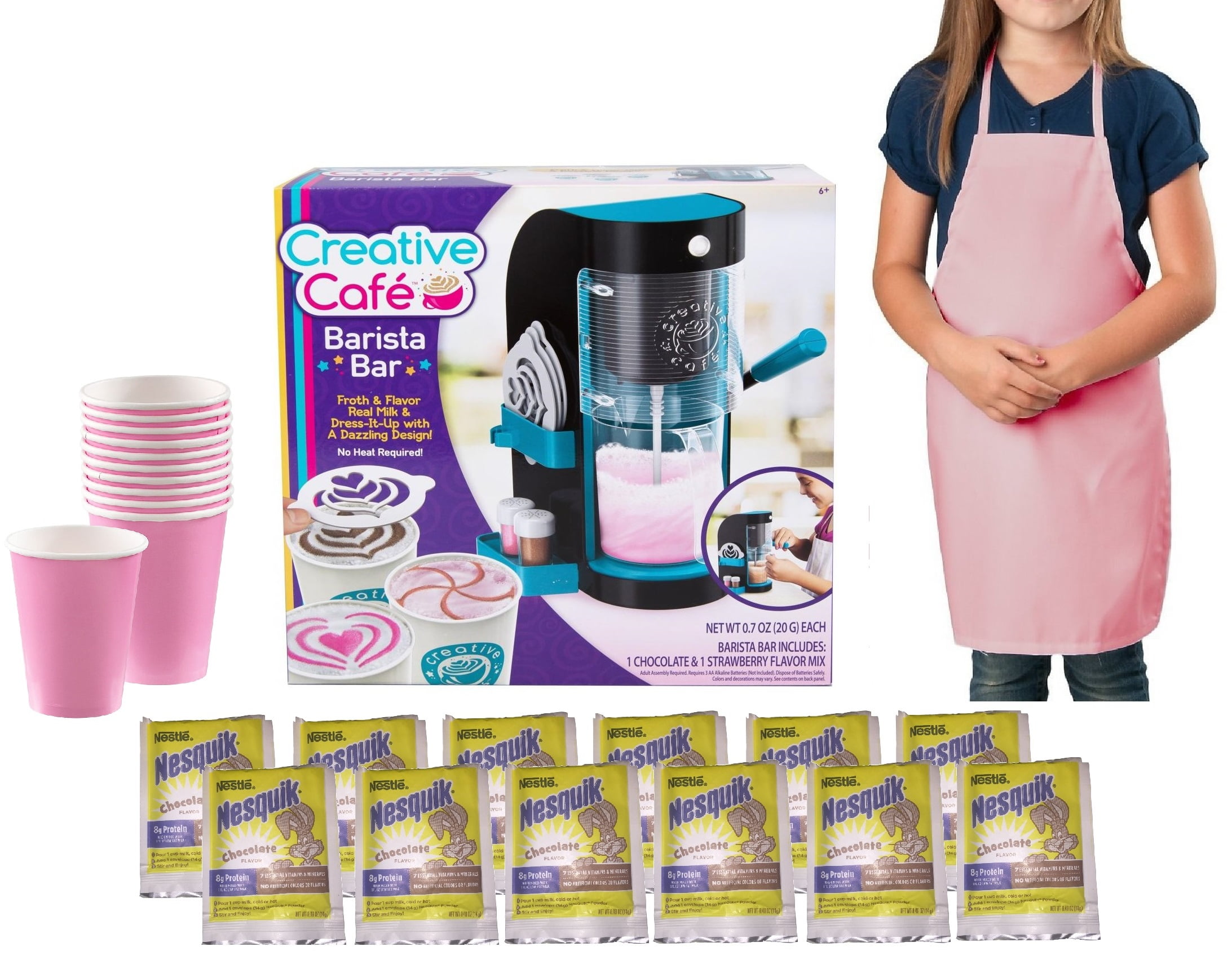 Creative Cafe Barista Bar Gift Set Includes Barista Bar, Pink Apron