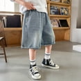 thumbnail image 3 of Lullu Boys Summer Casual Denim Shorts Kids Elastic Waist Loose Fit Jean Shorts, Sizes 5-16, 3 of 7