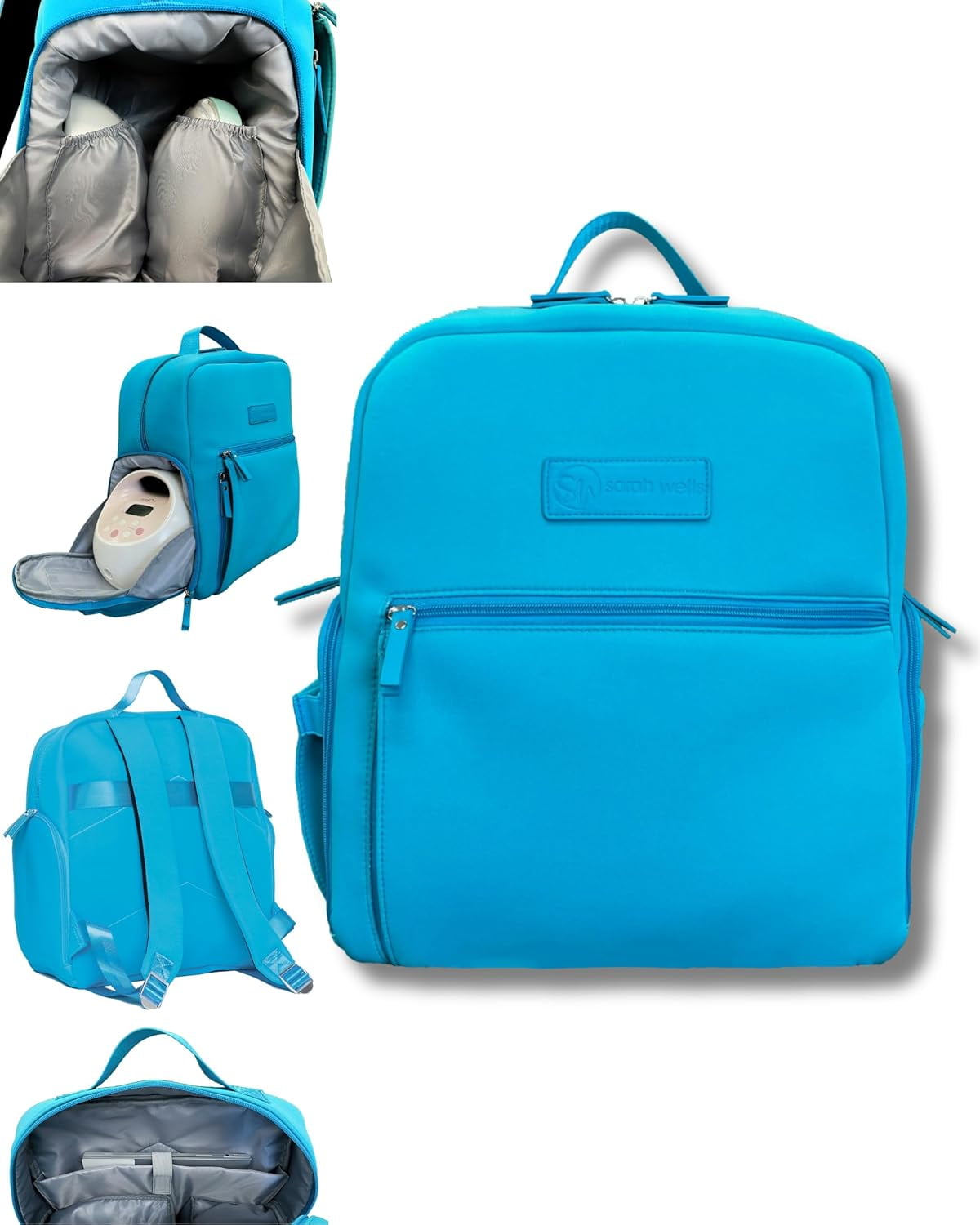 Sarah Wells Fiona Breast Pump Backpack, Machine Washable Neoprene Bag with Insulated Milk Storage, Laptop Pocket & Adjustable Straps (Sky)