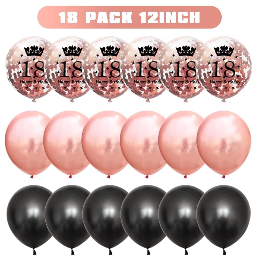 18. Geburtstag Dekoration Set Schwarz Gold - Banner, Wimpelkette & Wirbel, Für Geburtstagsparty