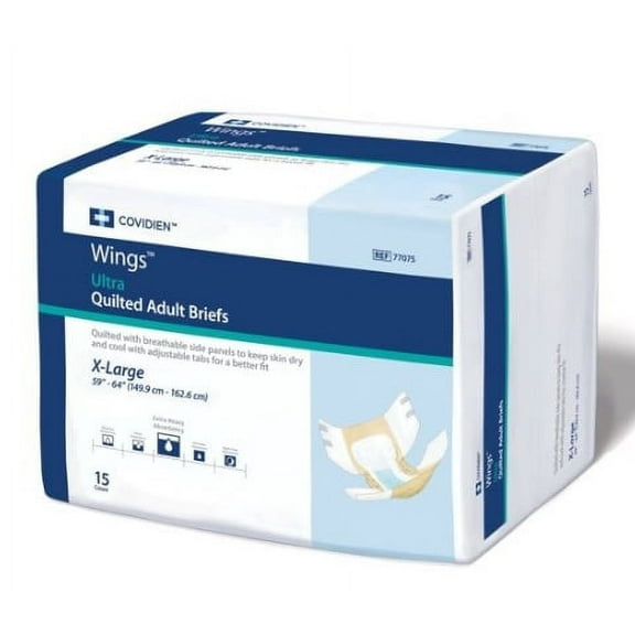 Wings Ultra Adult Brief Tab Closure X-Large Disposable Heavy Absorbency, 77075 - Pack of 15