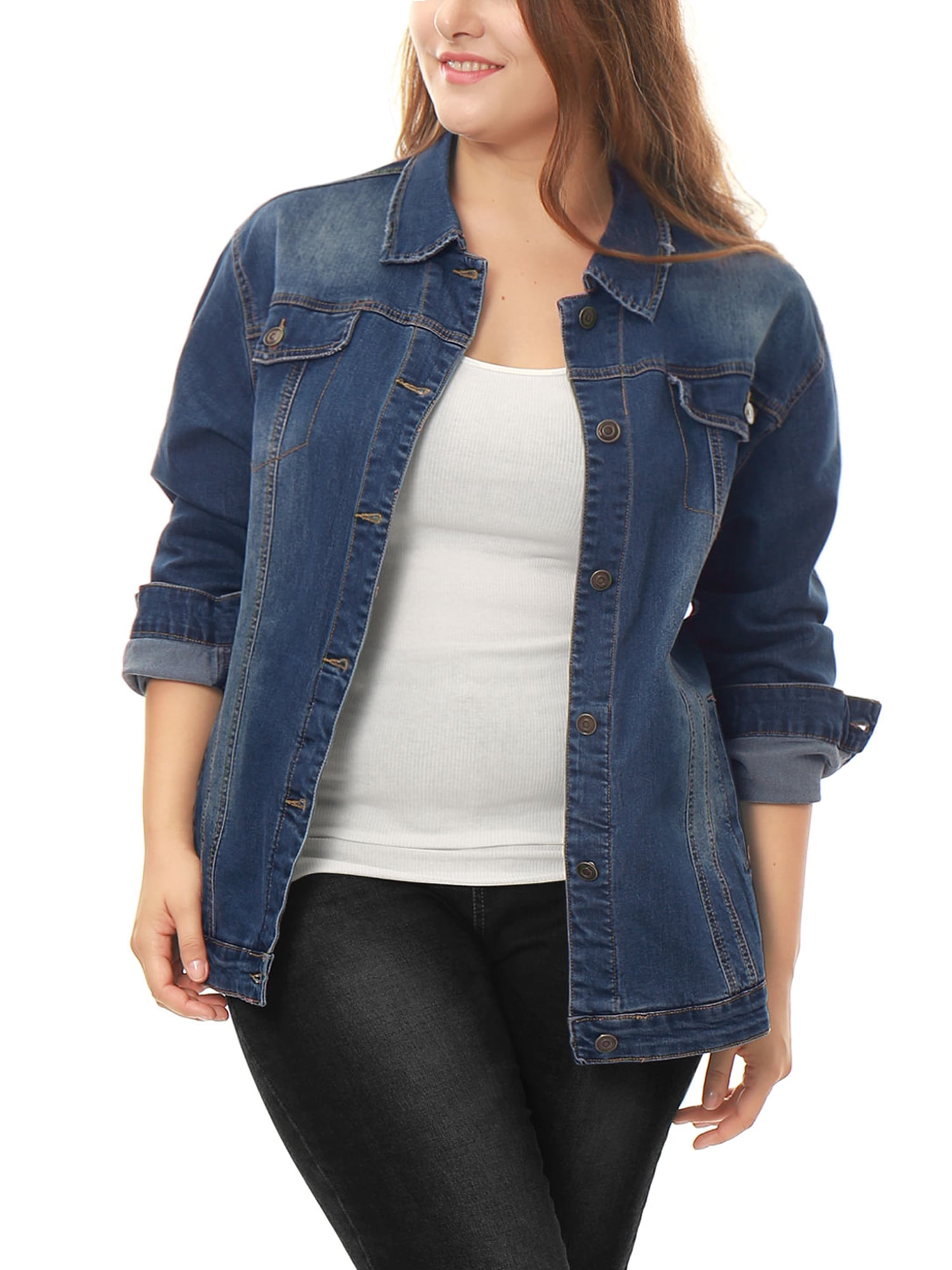 Womens Jean Jacket Plus Size Washed 