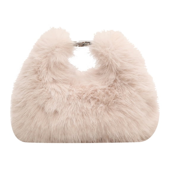 Women Faux Fur Fluffy Crossbody Bag Soft Plush Handbag Adjustable Strap Clutch Purse Solid Color for Travel Party