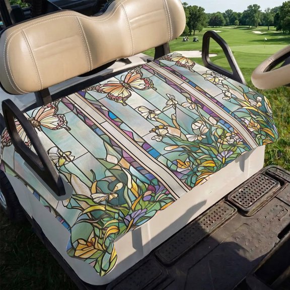 Colorful Butterfly Golf Cart Seat Covers, Spring Botanical Summer Vintage Golf Cart Seat Towel Cover for 2/4 Seater Bench Seats, Breathable Washable Dust & Sun Protection Seats Blanket 51''x31''
