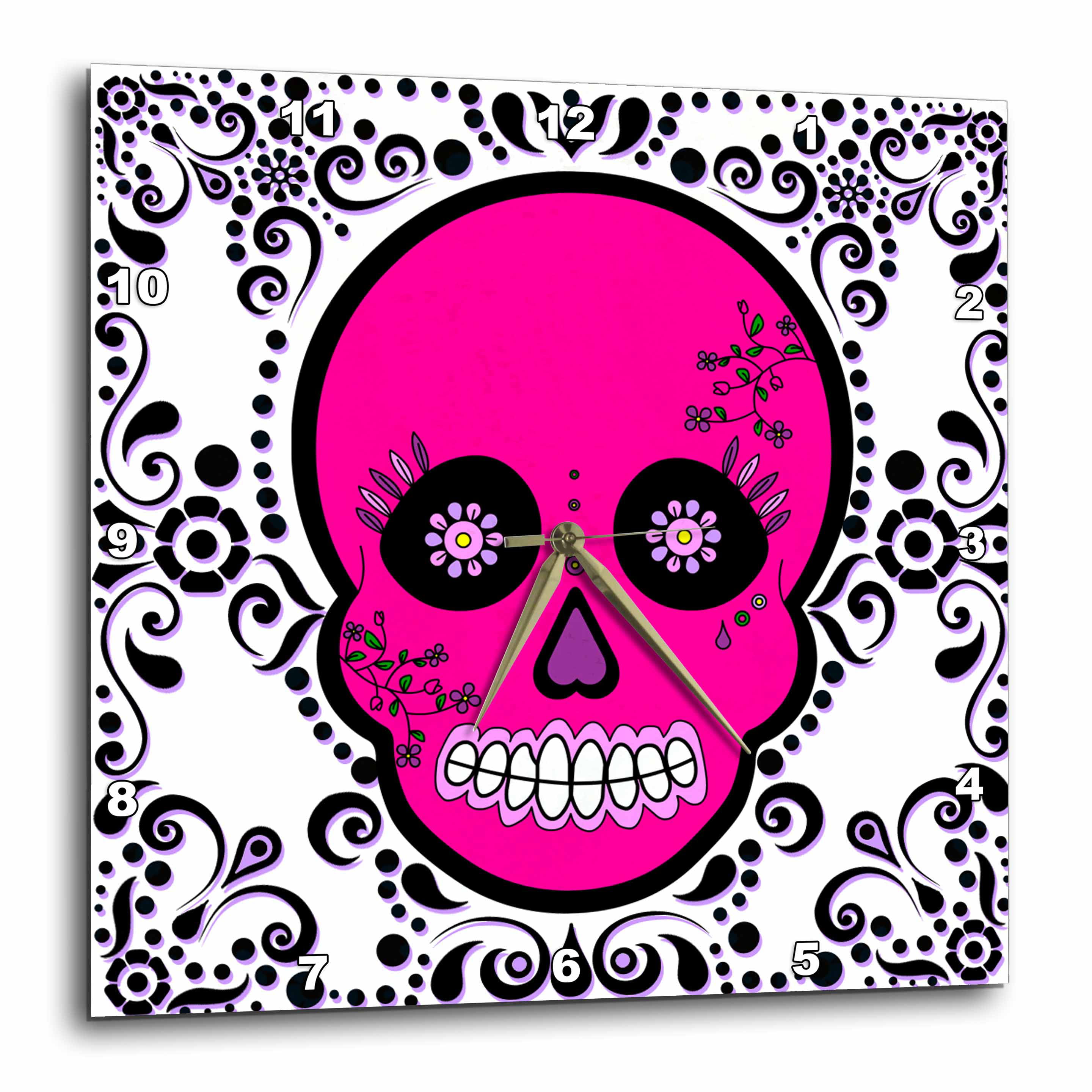 Mini Pink Sugar Skull Wall Clock Day of the Dead Dia De Los Muertos Unique Decor 