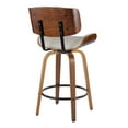 thumbnail image 4 of Lombardi 26" Mid-Century Modern Fixed-Height Counter Stool with Swivel in Walnut Wood and Cream Faux Leather with Round Black Metal Footrest by LumiSource - Set of 2, 4 of 4