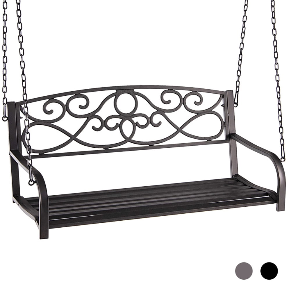 Aimee Lii Outdoor 2-Person Metal Porch Swing Chair with Chains, Comfy Outdoor Chair, Brown